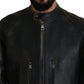 Dolce & Gabbana Elegant Black Leather Jacket with Silver Details