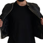 Dolce & Gabbana Elegant Black Leather Jacket with Silver Details