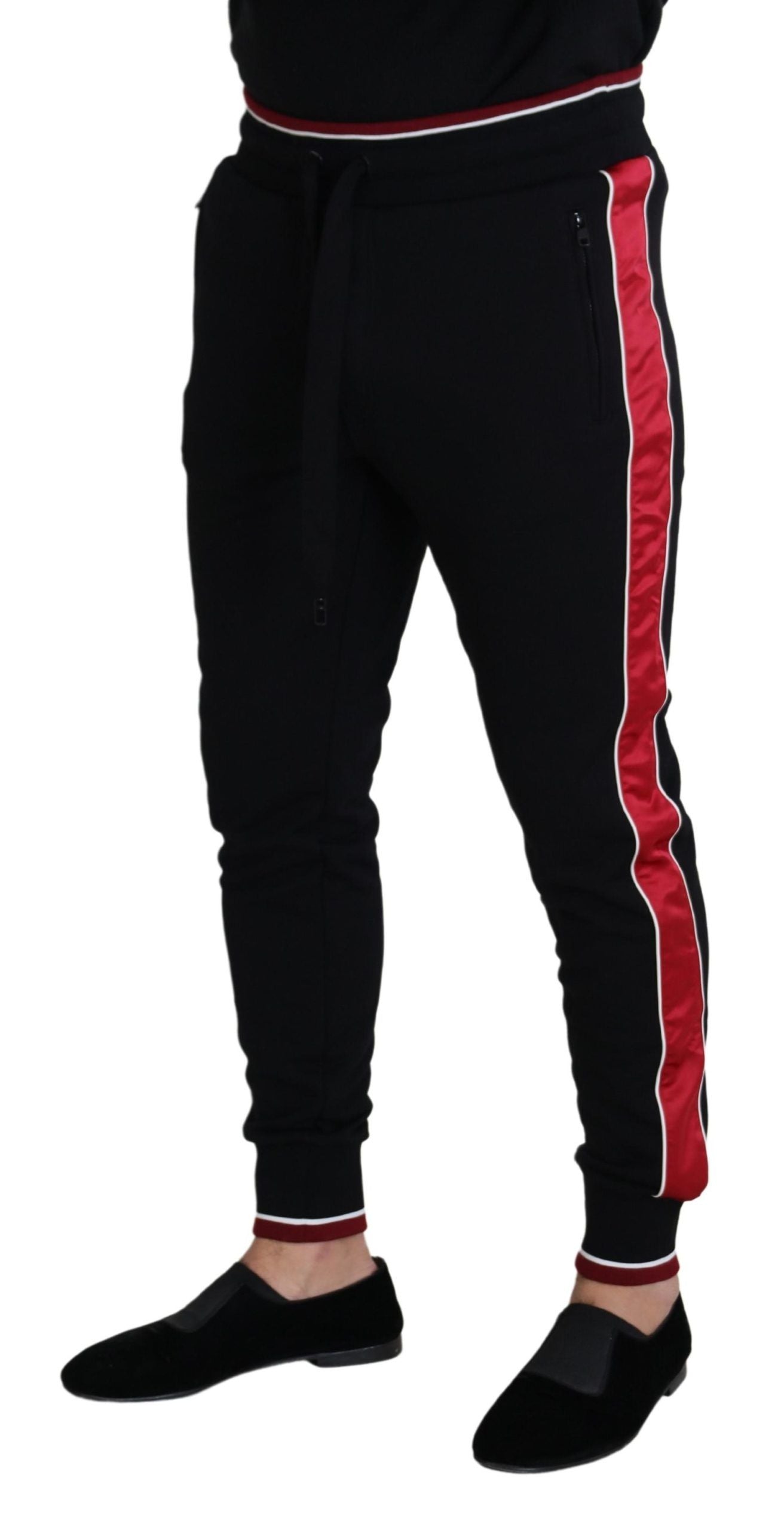 Dolce & Gabbana Elegant Black Jogging Sweatpants with Red Detail