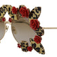 Dolce & Gabbana Elegant Round Rose-Embellished Sunglasses