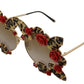 Dolce & Gabbana Elegant Round Rose-Embellished Sunglasses