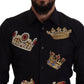 Dolce & Gabbana Elegant Black Slim Fit Dress Shirt with Crown Embroidery