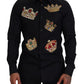 Dolce & Gabbana Elegant Black Slim Fit Dress Shirt with Crown Embroidery