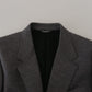 Dolce & Gabbana Elegant Gray Wool Blazer with Bee Crown Embroidery