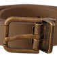 Dolce & Gabbana Elegant Brown Leather Belt with Brass Tone Buckle