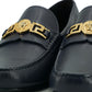 Versace Elegant Navy Blue Calf Leather Loafers