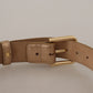 Dolce & Gabbana Chic Rose Gold Leather Belt with Logo Buckle