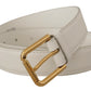 Dolce & Gabbana Chic White Leather Belt with Gold Engraved Buckle