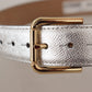 Dolce & Gabbana Elegant Silver Leather Belt with Engraved Buckle