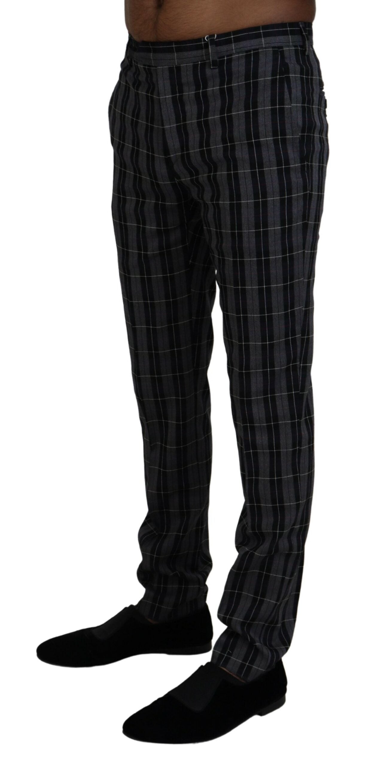 BENCIVENGA Elegant Gray Checkered Wool Chino Pants