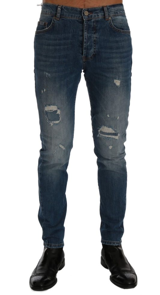 Frankie Morello Svelte Italian Denim - Slim Fit Blue Jeans