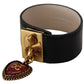 Dolce & Gabbana Elegant Black Leather Gold Detail Bracelet