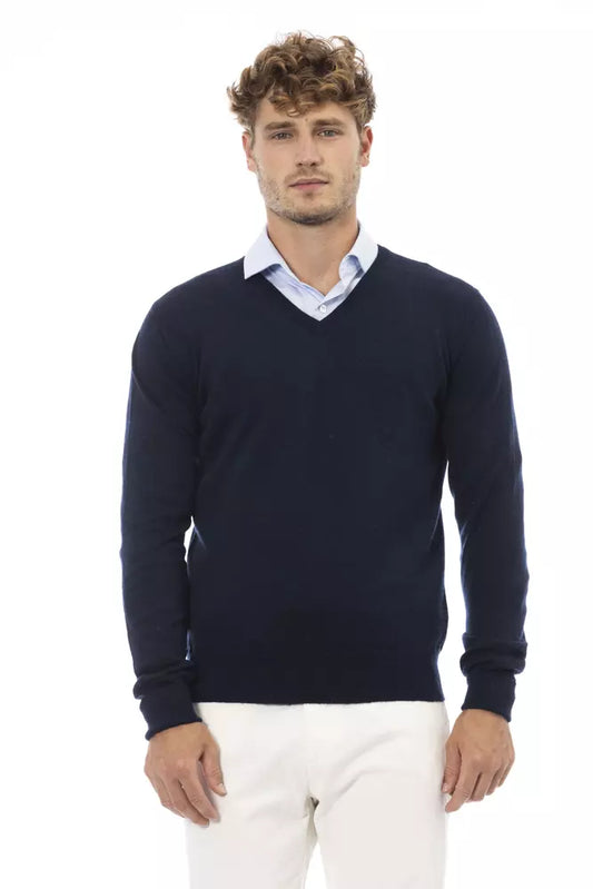 Alpha Studio Blue Wool Men Sweater