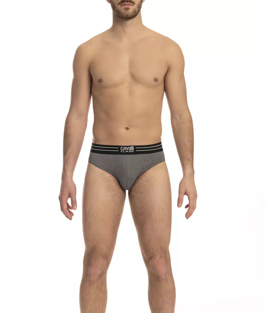 Cavalli Class Gray Cotton Men Underwear Trio Pack