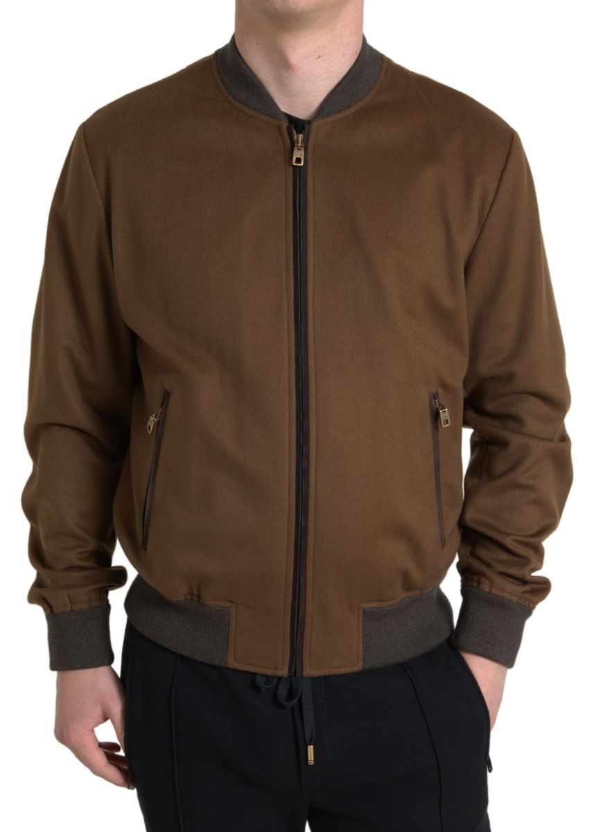 Dolce & Gabbana Elegant Brown Cashmere Bomber Jacket