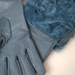 Dolce & Gabbana Elegant Blue Leather Gloves with Fur Trim