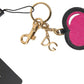 Dolce & Gabbana Elegant Black Leather Keychain with Fuchsia Accent