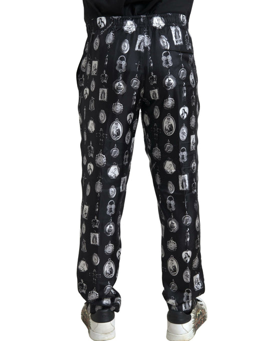 Dolce & Gabbana Elegant Silk Joggers with Religious Print