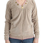 Cavalli Beige Zip Cardigan with Gold Tone Accents