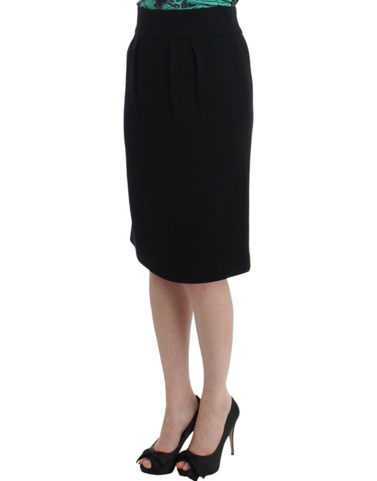 Cavalli Elegant Black Wool Pencil Skirt