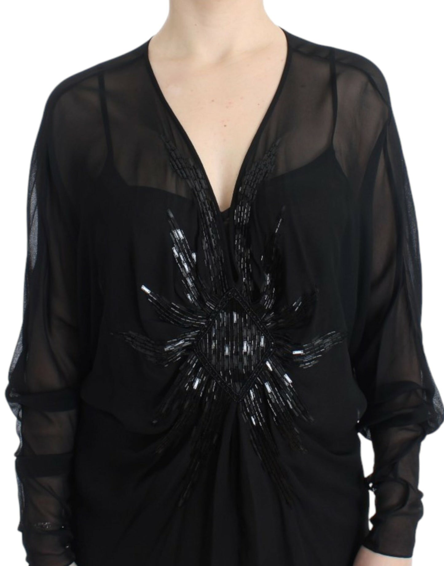 Cavalli Elegant Sheer Black Silk Blouson Dress