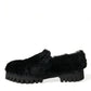 Dolce & Gabbana Elegant Black Fur Slip On Loafers for Men