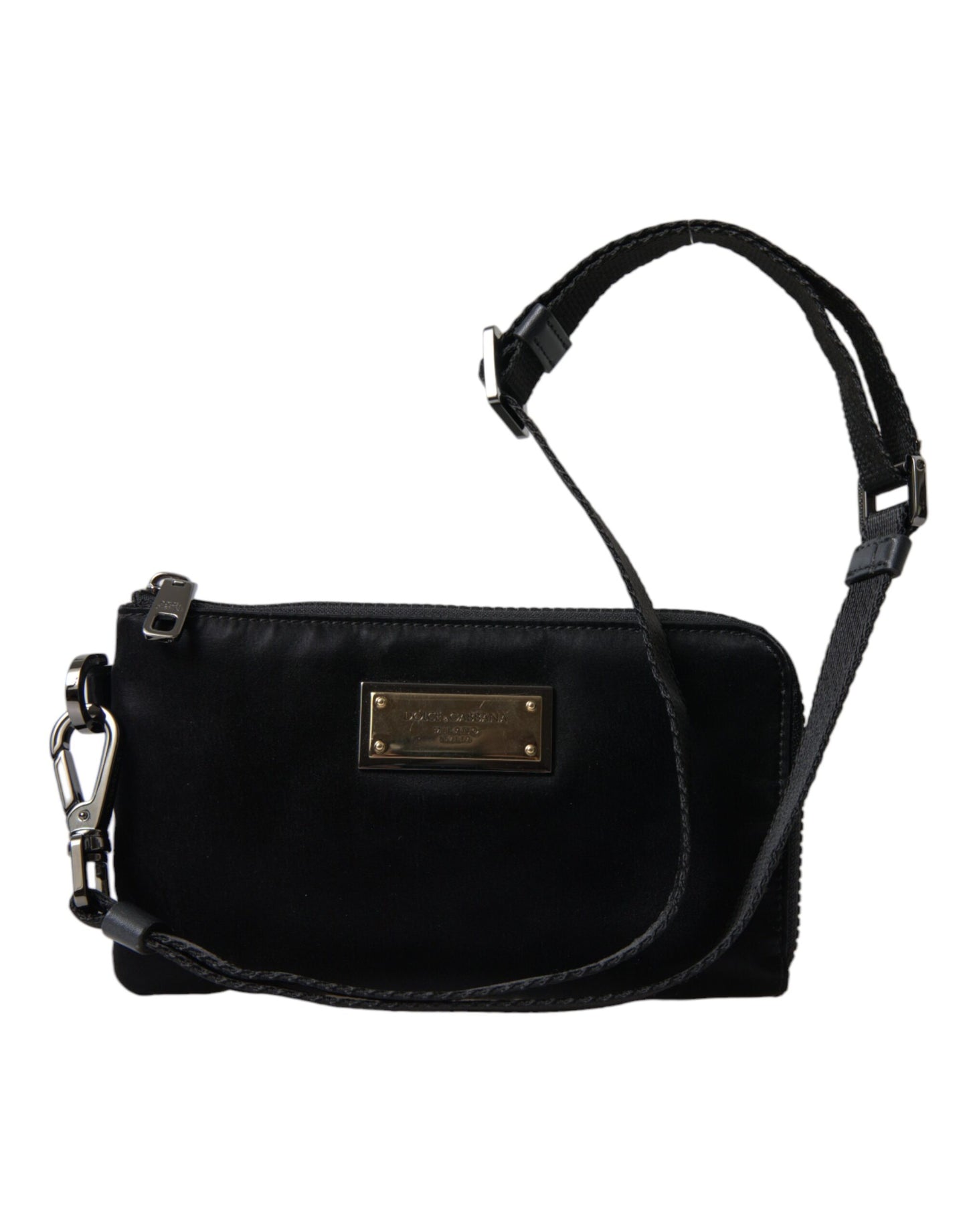 Dolce & Gabbana Elegant Black Nylon & Leather Pouch