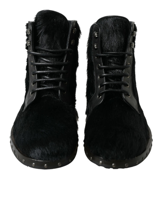 Dolce & Gabbana Elegant Black Calf Leather Lace-Up Boots