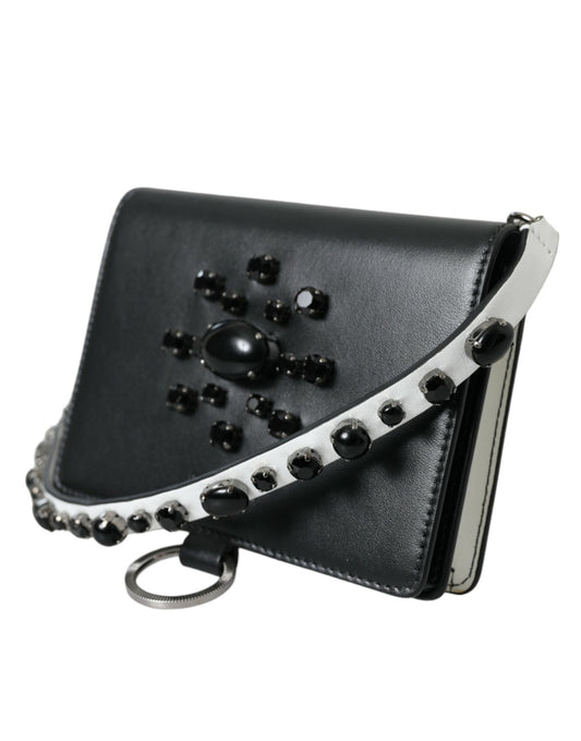 Dolce & Gabbana Elegant Crystal-Embellished Leather Card Holder