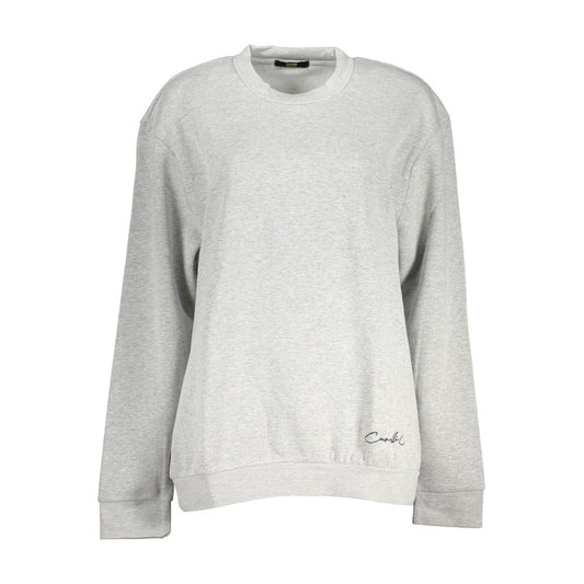 Cavalli Class Chic Gray Embroidered Crew Neck Sweatshirt