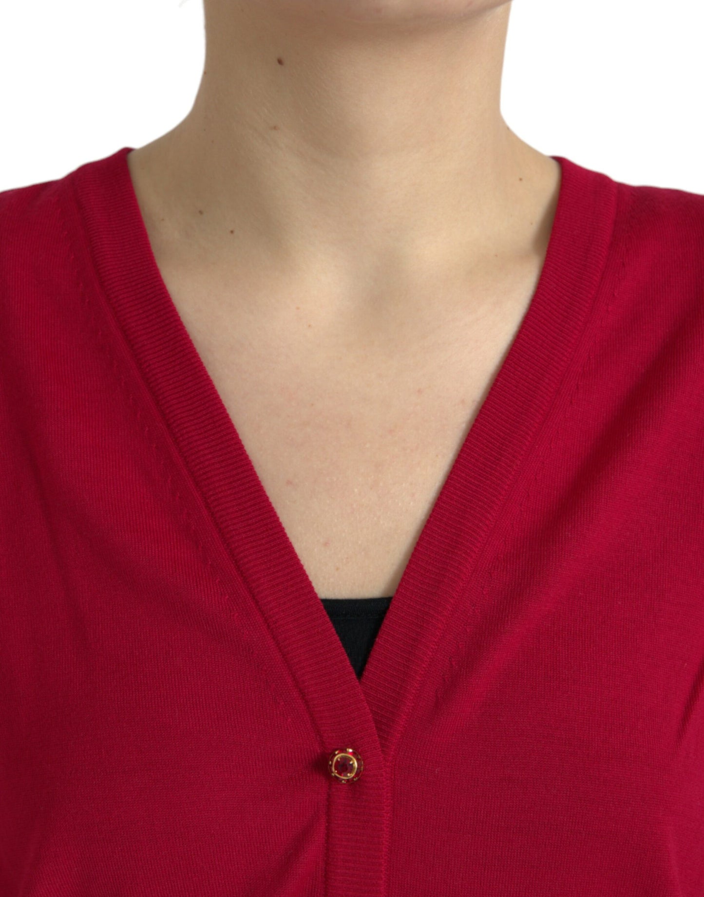 Dolce & Gabbana Elegant Red V-Neck Wool Cardigan