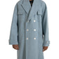 Dolce & Gabbana Blue Double Breasted Trench Coat Jacket