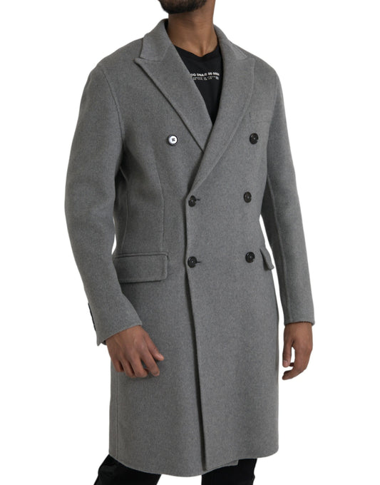 Dolce & Gabbana Gray Double Trench Coat Cashmere Jacket