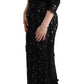 Dolce & Gabbana Elegant Black Maxi Shift Dress with Floral Applique