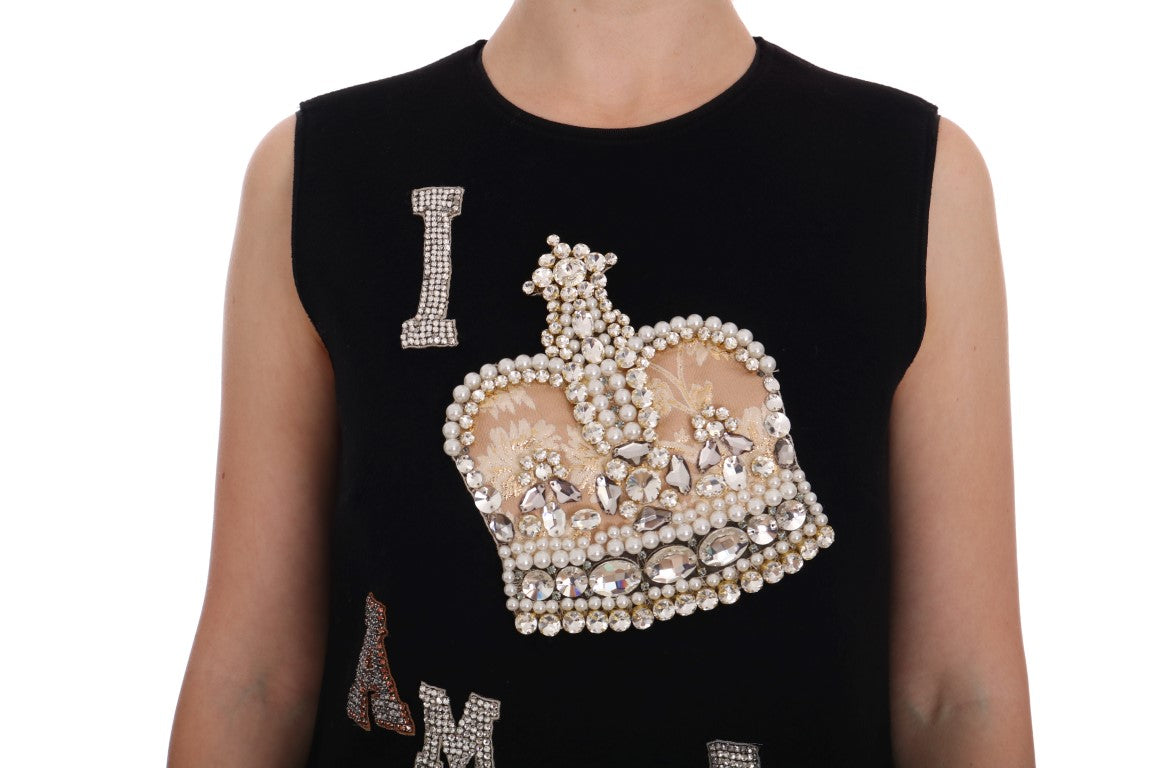 Dolce & Gabbana Black Wool Crystal Princess Dress