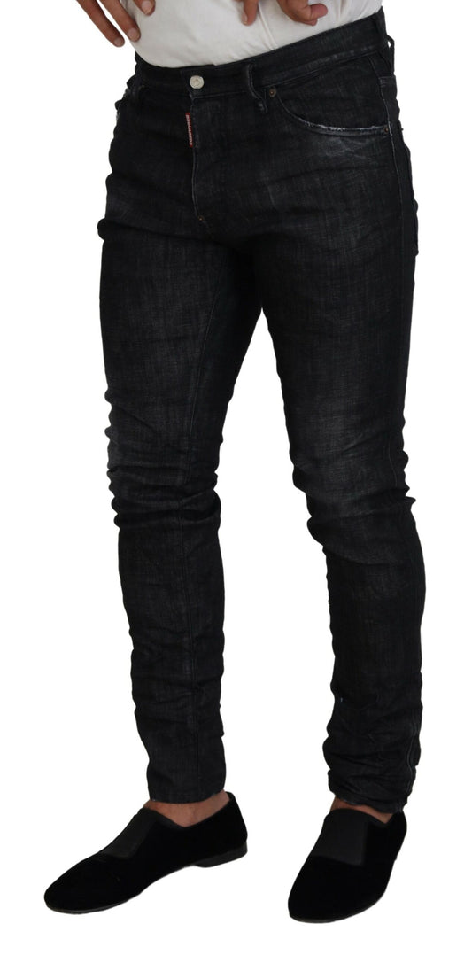 Dsquared² Black Washed Low Waist Skinny Men Denim Jeans