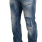 Dsquared² Blue Washed Tattered Straight Fit Casual Denim Jeans