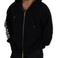 Dsquared² Black Hooded Full Zip Printed Sleeves Sweater