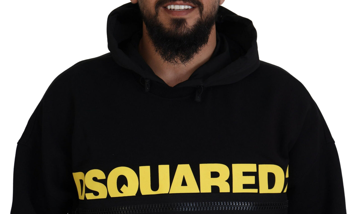 Dsquared² Black Cotton Hooded Printed Pullover Sweater