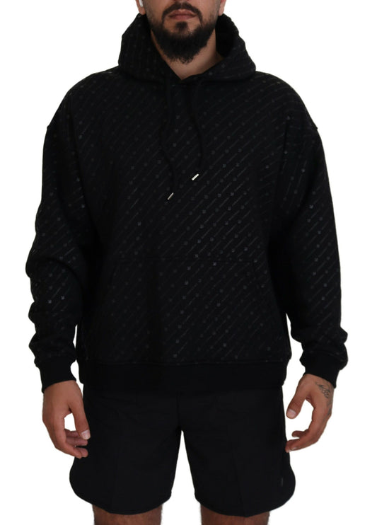 Dsquared² Black Cotton Hooded Printed Men Pullover Sweater