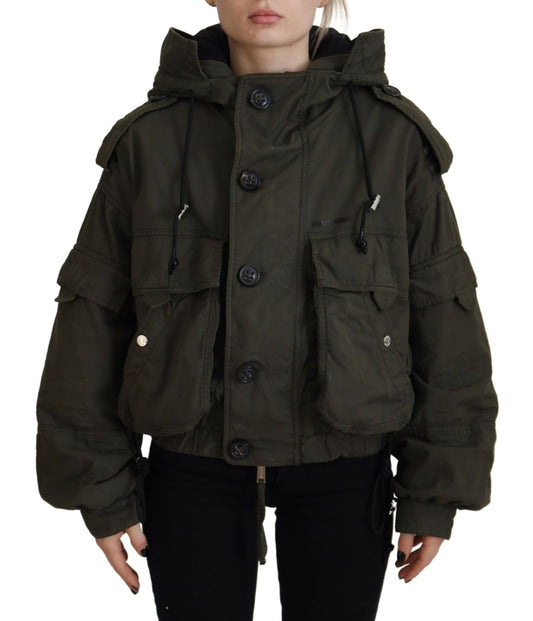 Dsquared² Green Cotton Hooded Cargo Button Jacket