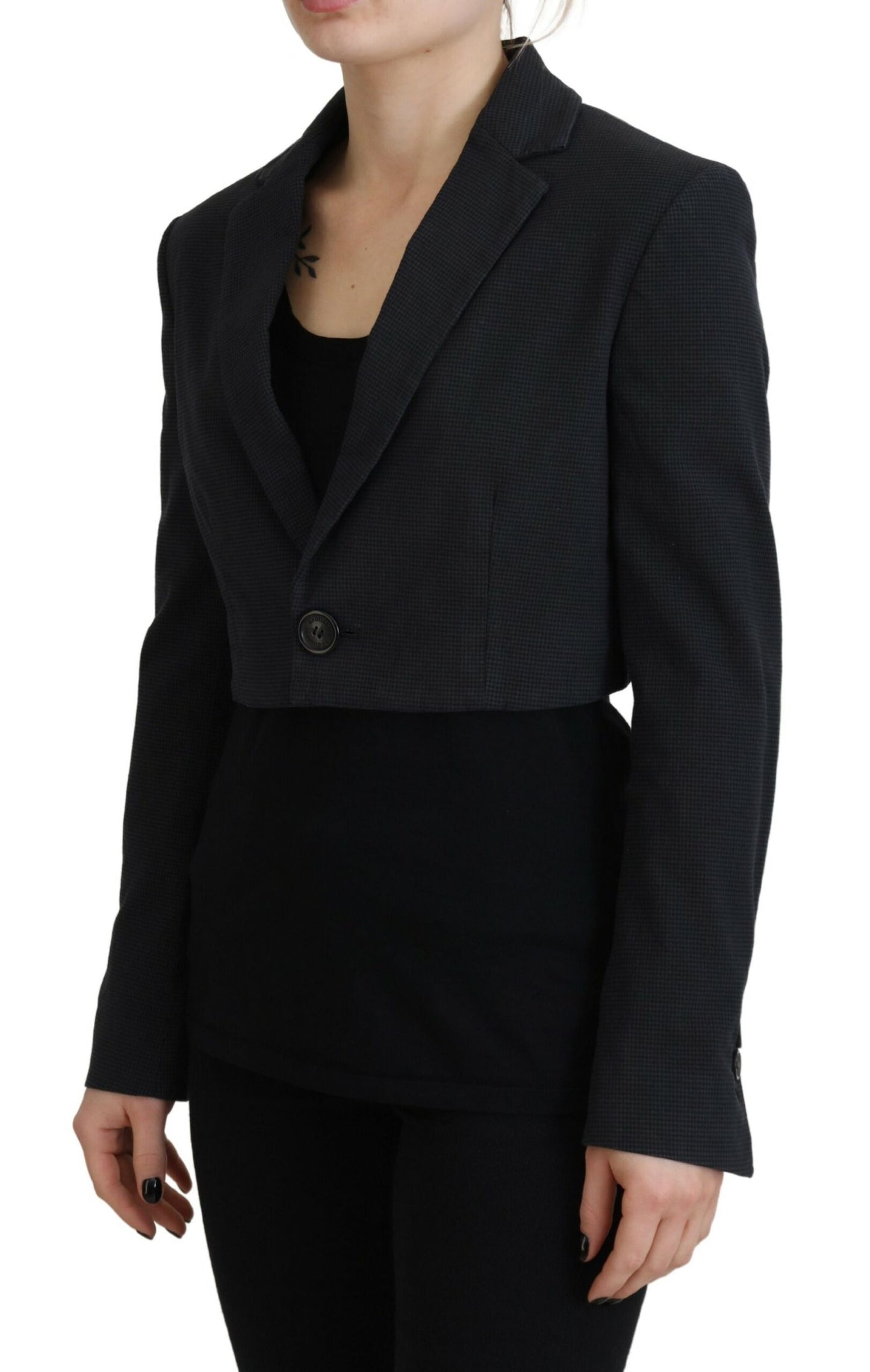 Dsquared² Black Cotton Cropped Button Blazer Jacket