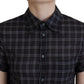 Dsquared² Black Checkered Collared Button Short Sleeves Top