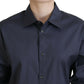 Dsquared² Navy Blue Cotton Button Down Collared Shirt Top