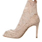 Dolce & Gabbana Beige Stretch Taormina Lace Boots Shoes