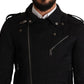 Dolce & Gabbana Black Brocade Full Zip Biker Coat Jacket