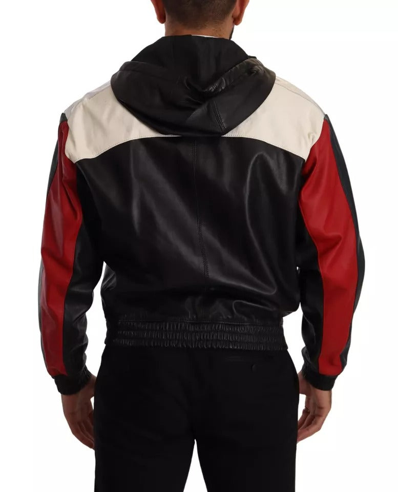 Dolce & Gabbana Black Leather Hooded Blouson Jacket