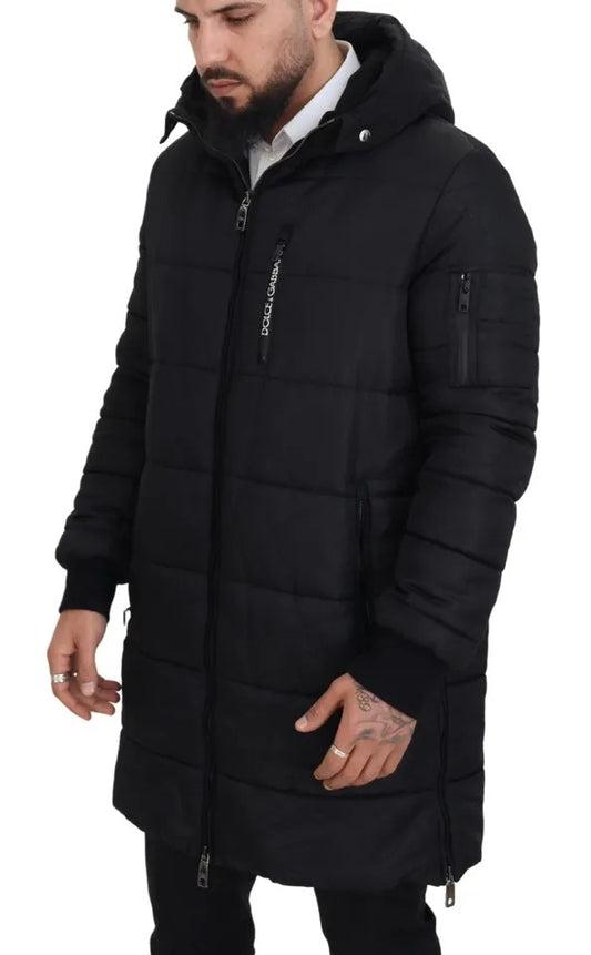 Dolce & Gabbana Black Nylon Hooded Parka Coat Winter Jacket