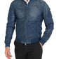 Dolce & Gabbana Blue Leather Perforated Full Zip Jacket