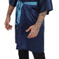 Dolce & Gabbana Blue Satin Silk Waist Belt Robe Jacket